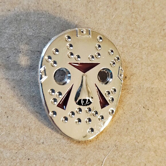 Jason Hockey Mask Enamel Pin Horror Movie Friday the 13th Collectible Silver - Picture 1 of 3